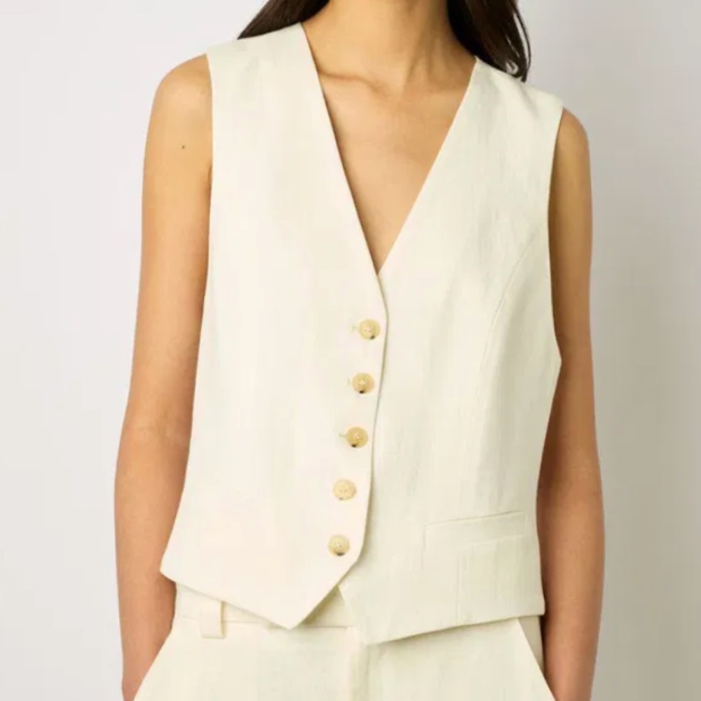 Gerard Darel Cream Sleeveless V-Neck Button Vest